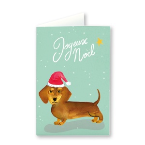 Carte de Voeux Teckel Père de Noël Quartier Libre